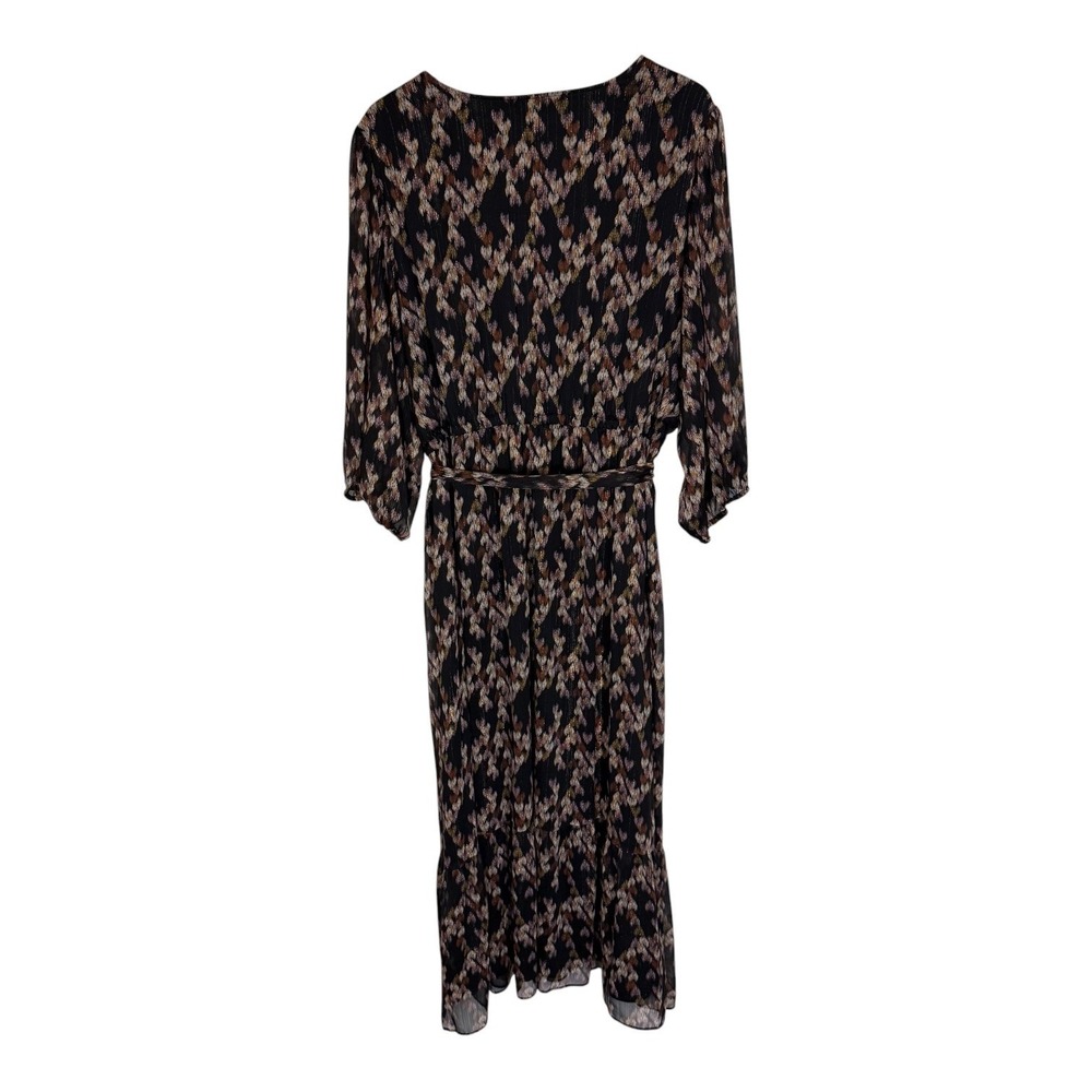 LC Lauren Conrad 3X‎ Plus Metallic Ikat Chiffon Midi Dress Puff Sleeve Black - Picture 5 of 11